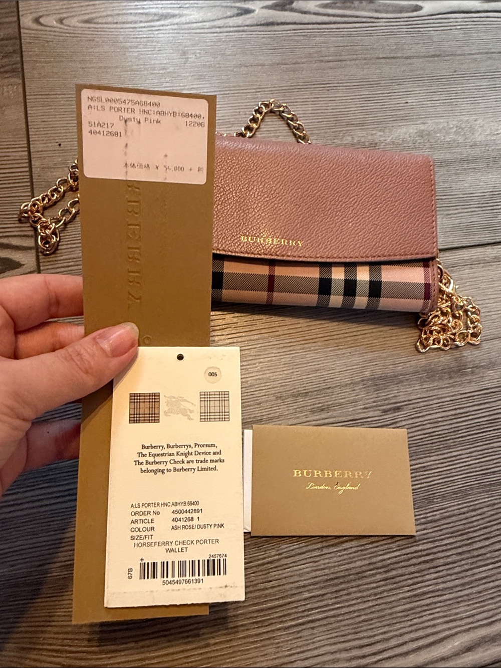 Burberry pink leather and house check canvas chain wallet - Picture 10 of 12